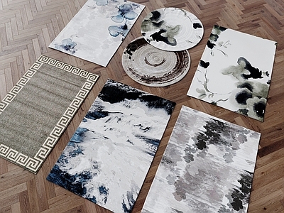 现代新中式地毯 几何地毯 圆形地毯 新中式地毯 现代地毯 水墨画