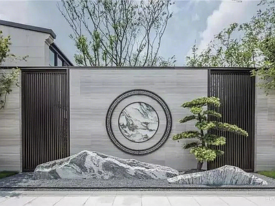 新中式现代景墙图库 新中式景墙 对景墙 施工图