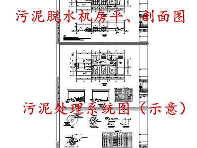 水处理 污泥脱水机房 污泥处理系统图 施工图