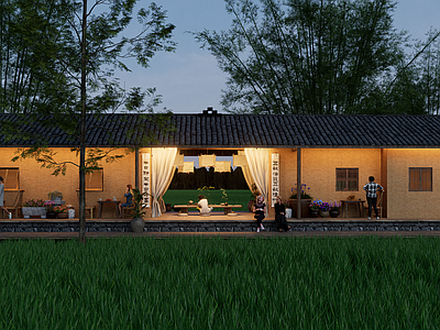 现代乡村民房 现代网红乡村庭院 侘寂乡村庭院 中式民宿建筑 民宿小院 侘寂风乡村茶室