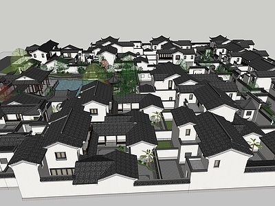 新中式中式民宿建筑 平地民宿建筑
