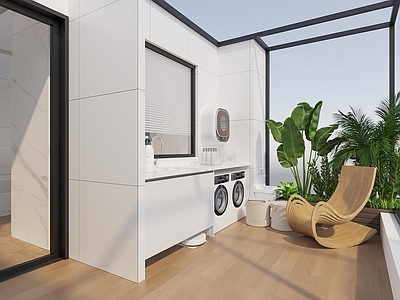 现代阳台 洗衣阳台 玻璃房 生活阳台