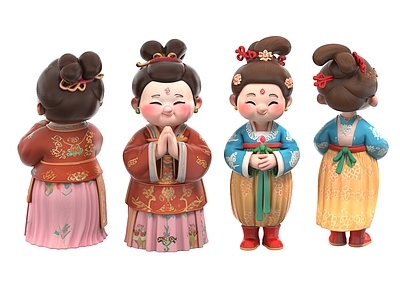 中式摆件组合 仕女手办 潮玩 唐代手办 古装 中式玩偶 贵妃 中式摆件 公仔 萌娃