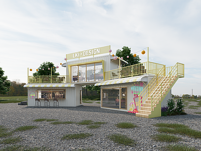 现代风格建筑 集装箱奶茶店 集装箱咖啡店 集装箱 网红集装箱 集装箱夜市