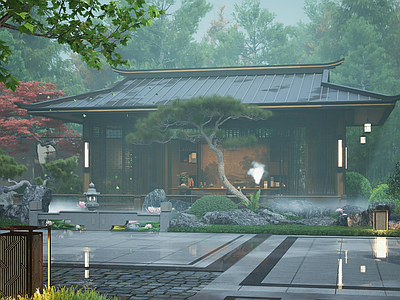 新中式中式别墅庭院 新中式庭院景观 中式庭院
