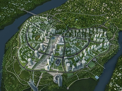 现代鸟瞰规划 低模城市规划 建筑设计 城市沙盘
