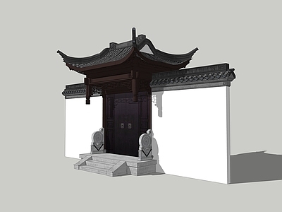 中式四合院 垂花门入户门建筑