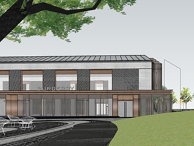 现代新中式售楼处建筑 现代 中式 示范区 街区
