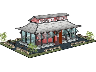 现代新中式其他店铺 新中式茶室 商业店铺 咖啡店 商业空间 现代商业盒子