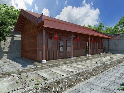 中式木屋围墙建筑