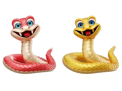 爬行类动物 蛇年美陈 蛇年吉祥物 红色蛇 金色蛇