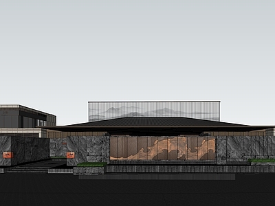 新中式中式小区建筑 龙湖 云河颂 示范区 大门 展示区