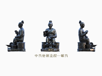 虚拟人物 碾药 铜人 炮制 雕塑 中药