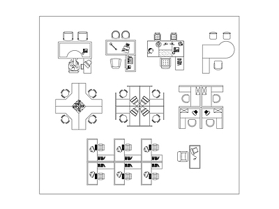 办公家具图库 办公设备 办公用品 办公桌椅组合 办公室家具 办公空间配置 施工图