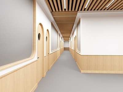 现代极简教室 原木 过道 原木过道 教育空间