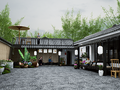 现代侘寂乡村庭院 现代乡村庭院 围炉煮茶 侘寂民宿小院 新中式乡村庭院 现代网红打卡民宿