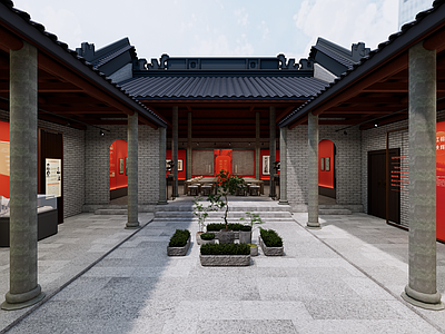 中式新中式古建筑 祠堂 纪念堂 古建筑 文化展板 博物馆