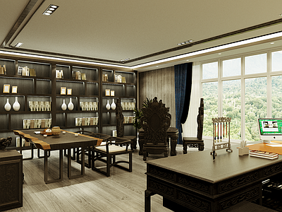 中式其他办公空间 中式办公室 仿古家具