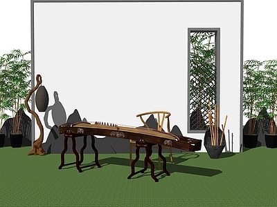 现代新中式其他景观小品 古筝 庭院小品 中式组景