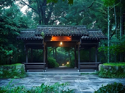 中式禅意牌坊牌楼 古建亭子 入口牌楼 杭州安缦