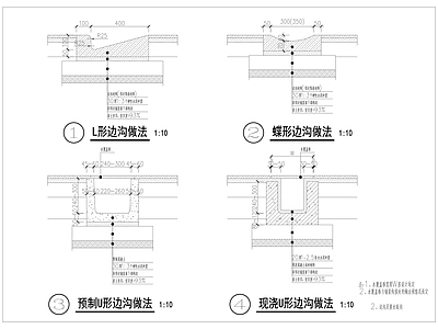 景观节点 4个排水沟做法 景观基本构造 施工图