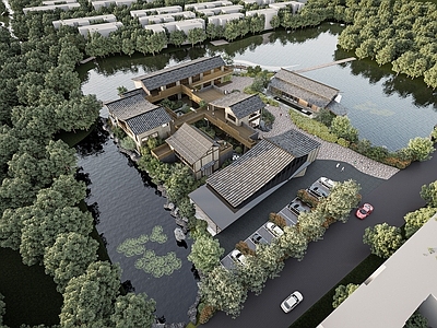 现代中式四合院 现代中式民宿 康养度假民宿 滨水民宿 木屋民宿 现代中式度假村