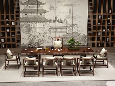 新中式茶桌椅 长桌 大板桌 茶台 茶桌 茶桌椅