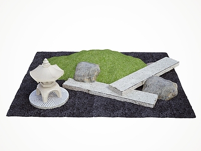 日式庭院小品 日式小景 砾石 石灯笼 旧石板