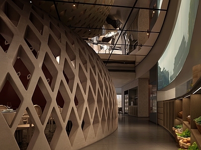 复古侘寂中餐厅 中餐厅明档 走道设计 弧线餐厅设计 散座区设计