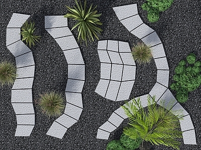 现代新中式其他景观小品 现代老石板 中式汀步 石板路 游步道 碎石子