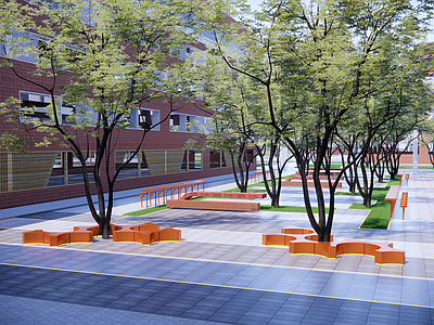 现代教育校园景观 校园庭院空间 办公区庭院空间 学校中庭 工业园区中庭 园区庭院