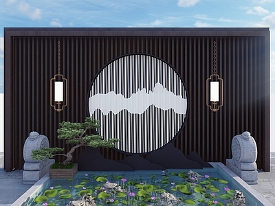 新中式中式景墙 水景墙 中式景墙 新中式景墙 现代景墙 入户景墙