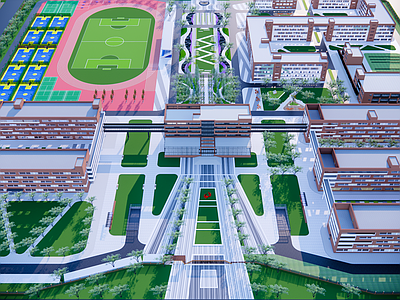现代教育校园景观 红砖校园 景观校园 校园景观