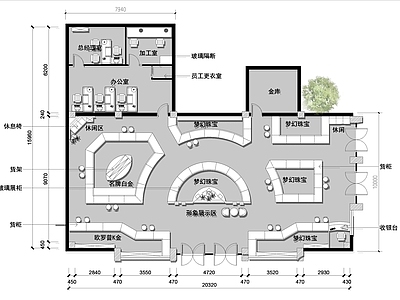 现代珠宝店 珠宝店平面图 施工图