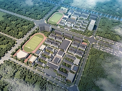 新中式禅意学校建筑 教学楼学校