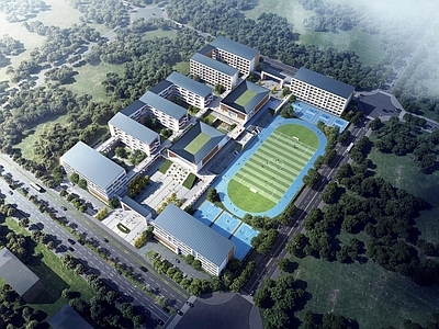 新中式现代初中 操场 学生公寓 院落 大广场