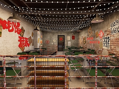 工业现代烧烤烤肉店 工业风烧烤店 现代工业烧烤店 桌椅组合