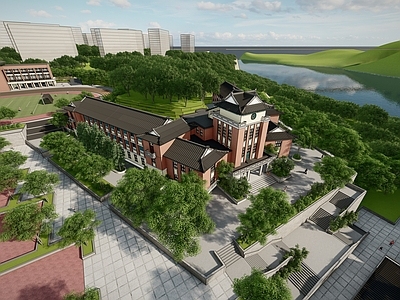 新中式中式学校建筑 学校 红砖 中华复兴 国学风 中式建筑