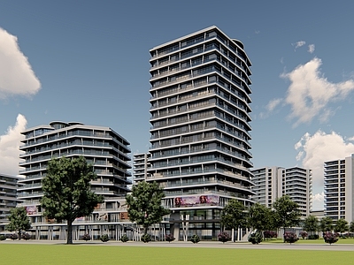 现代小区建筑 商住一体