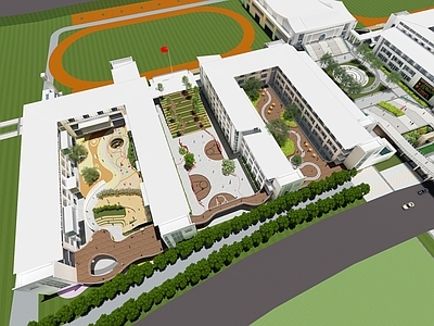 现代简约教育校园景观 景观 学校 庭院 中庭景观 屋顶花园