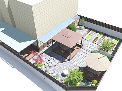 现代简约屋顶花园 现代露台花园景观 露台景观