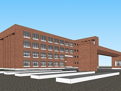 现代简约学校建筑 现代小学 教学楼学校 红砖学校