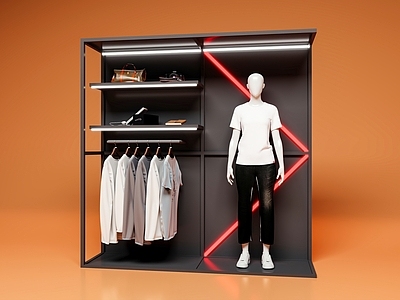 现代橱窗 服装店橱窗 服装展示架 衣架 短袖T恤 商业美陈