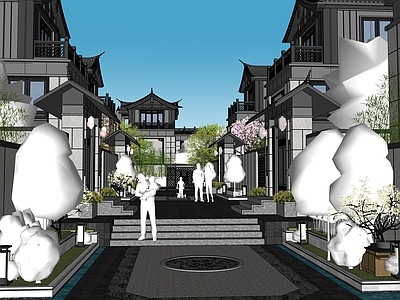 新中式中式四合院 合院街巷建筑群 复古建筑