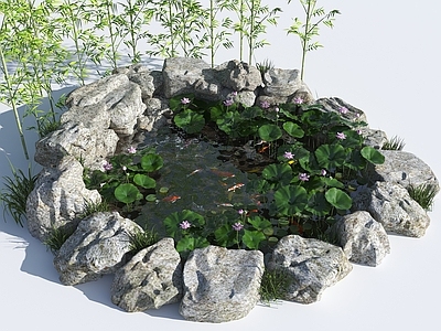 现代其他景观小品 水池 荷花池 观赏锦鲤池 假山叠水 跌水水景