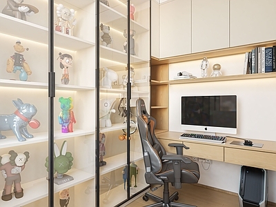 现代原木办公桌椅 电脑房 手办柜 书桌 书房 电竞房