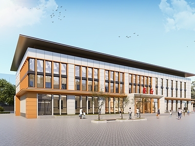 现代学校建筑 现代高级中学餐厅
