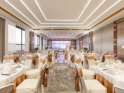 现代新中式宴会厅 酒店宴会厅两个方