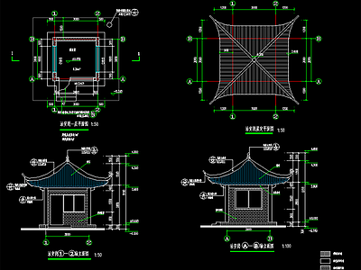 新中式中式门卫室建筑 公园岗亭 施工图