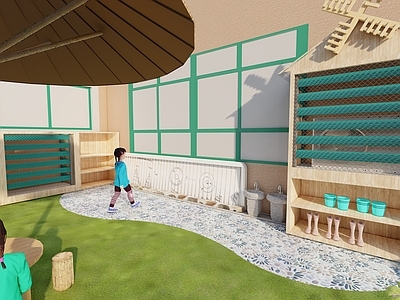 现代教育校园景观 幼儿园 绘画墙 格栅